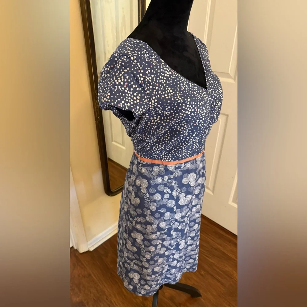 ✨ Boden Blue Print Cotton Fit & Flare Dress | Size 8 | Lined - Picture 5 of 9